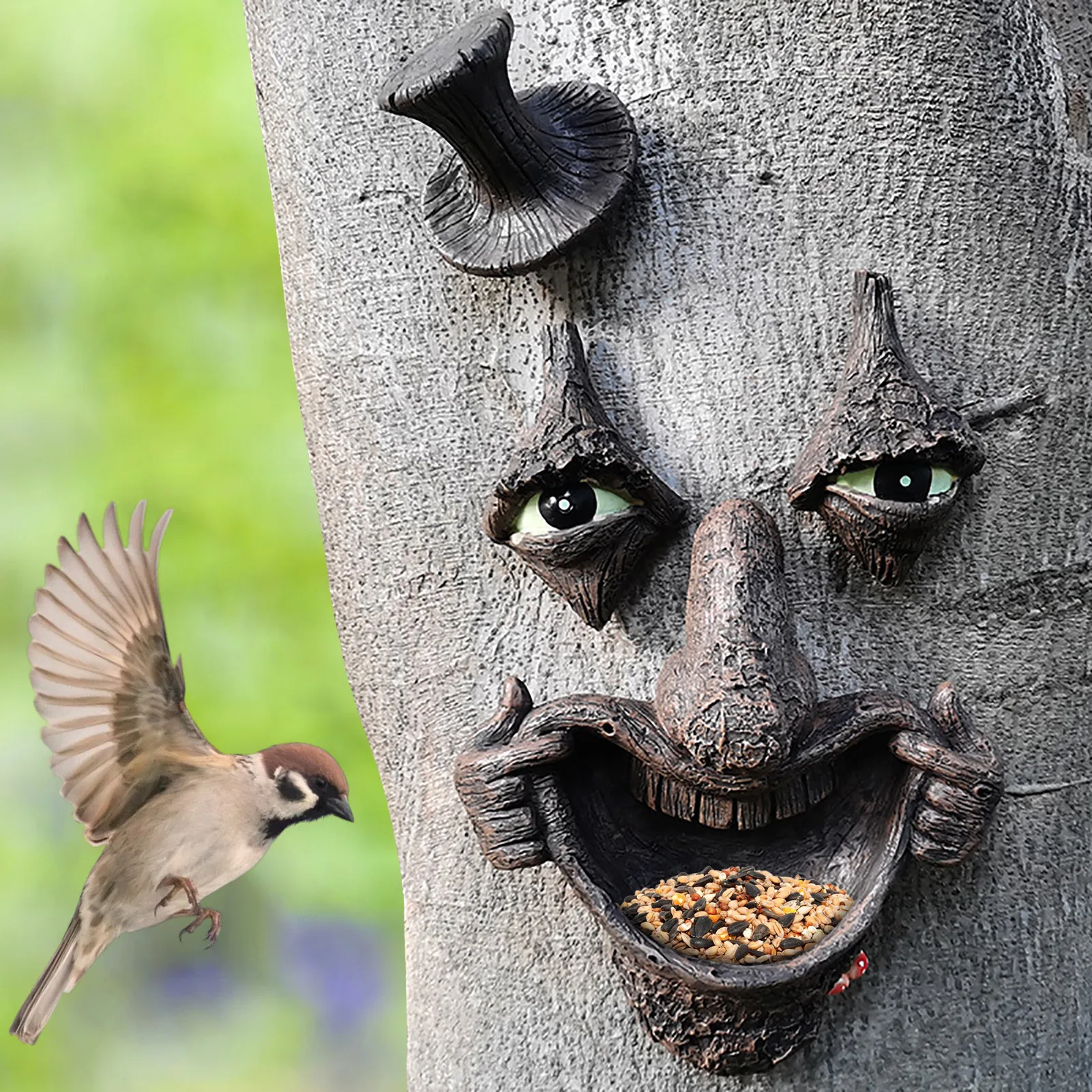 

Faces For Trees Outdoor Glow At Night Tree Face Sculpture Garden Statue Bird Feeder Trees Hugger Decoration For Indoor Home