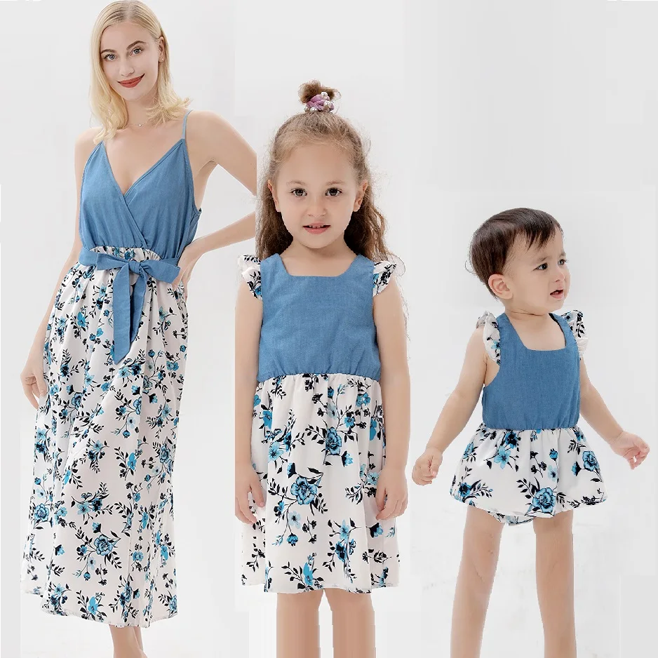 

Flower Print Mother Daughter Matching Dresses Family Set Summer Mom Baby Mommy and Me Clothes Fashion Women Girls Cotton Dress