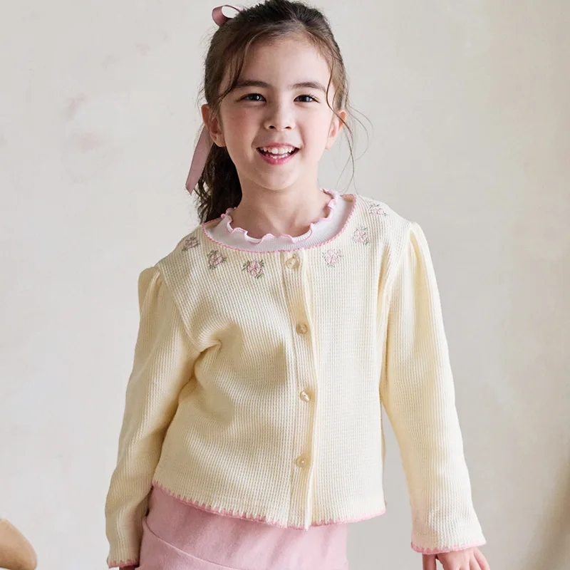 

Кардиган для маленьких девочек, с длинными рукавами-фонариками и вафельным узором