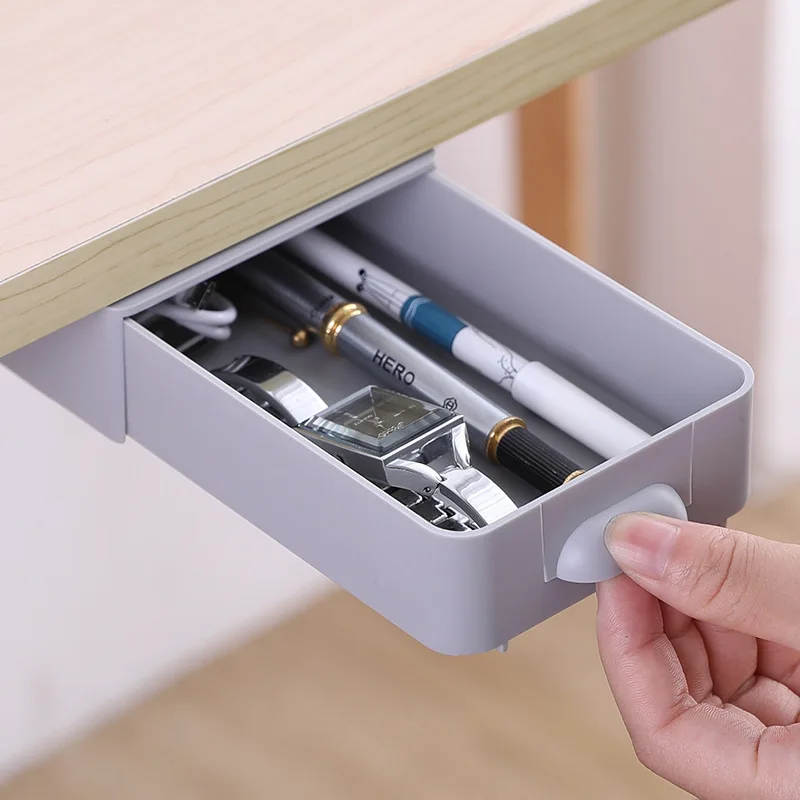 

Under Desk Drawer Organizer Invisible Storage Box Desk Sundry Makeup Holder Self-Adhesive Stationary Container