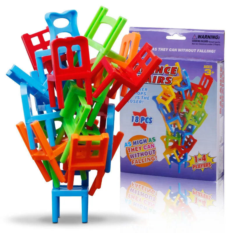 

18Pcs/set Mini Chair Assembly Blocks Plastic Balance Toy Stacking Chairs Kids Desk Educational Play Game Balancing Traning Toys