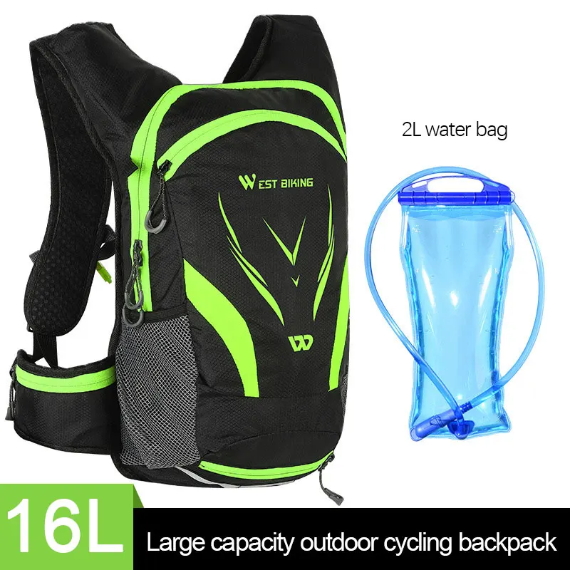 

WEST BIKING 16L Cycling Backpack Waterproof Outdoor Sport Ridling Camping 2L Water Bag Helmet Storage Hydration Reflective Bag