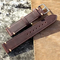 vintage crazy horse genuine leather watchband 20mm 22mm coffee handmade calfskin strap quick release spring for men watch