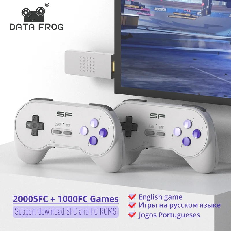 

Data Frog USB Wireless Handheld TV Video Console Build In 3000 Games for SFC Retro Dendy Game Console Portable Retro Game Stick