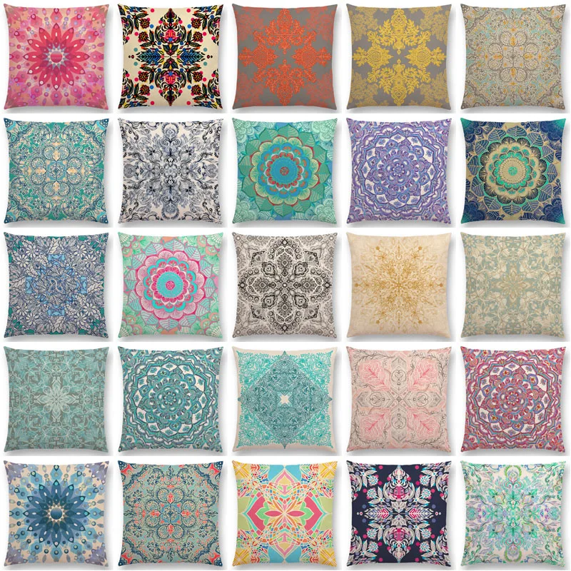 

Bohemia Snowflake Flowers Gorgeous Floral Doodle Colourful Decorative Pattern Mandalas Cushion Cover Sofa Pillow Case 45x45cm