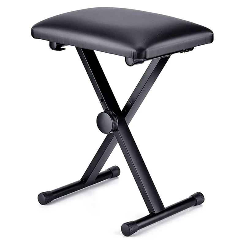 

Hot 3C-Keyboard Bench Adjustable Piano Bench X-Style Foldable Piano Stool Collapsible Chair With Black Padded Cushion