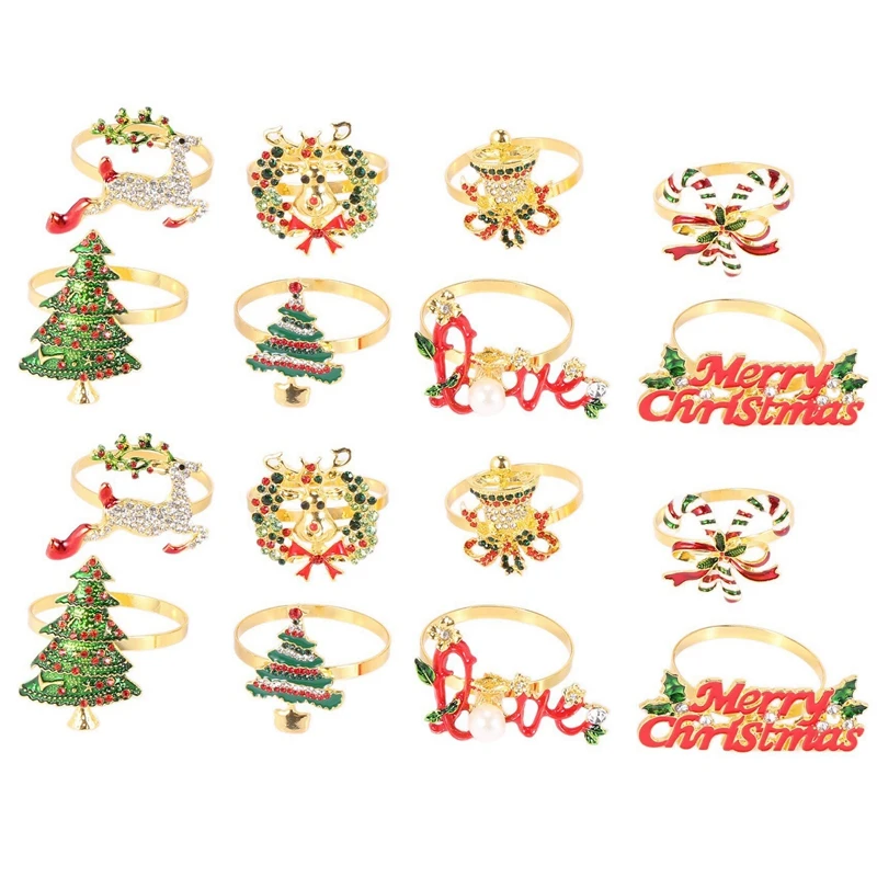 

Рождественские кольца для салфеток-набор из 16 колец для салфеток для праздника, Рождественское украшение для стола, Пряжка для салфеток с оленем