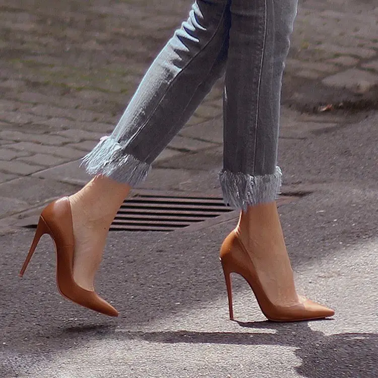 Sexy Matte Black Pointed Toe High Heels For Women Genuine Leather High-heeled Shoes Woman Party Wedding Shoes Shallow Mouth