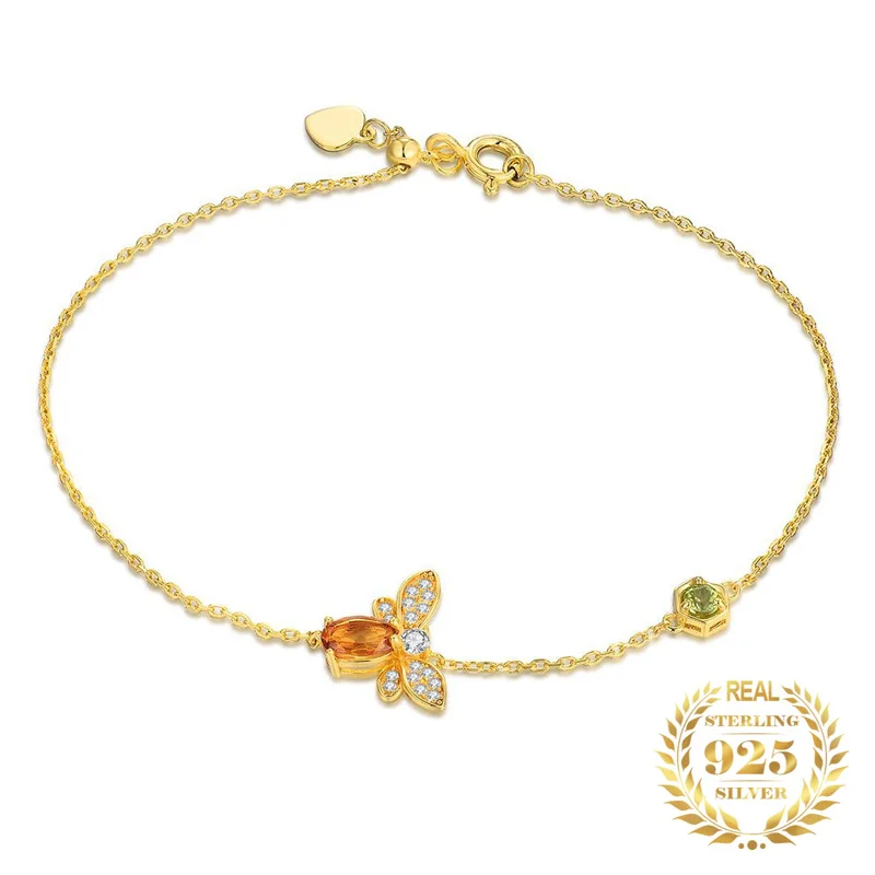 Женский браслет из серебра 925 пробы, с цитрином и Пчелой