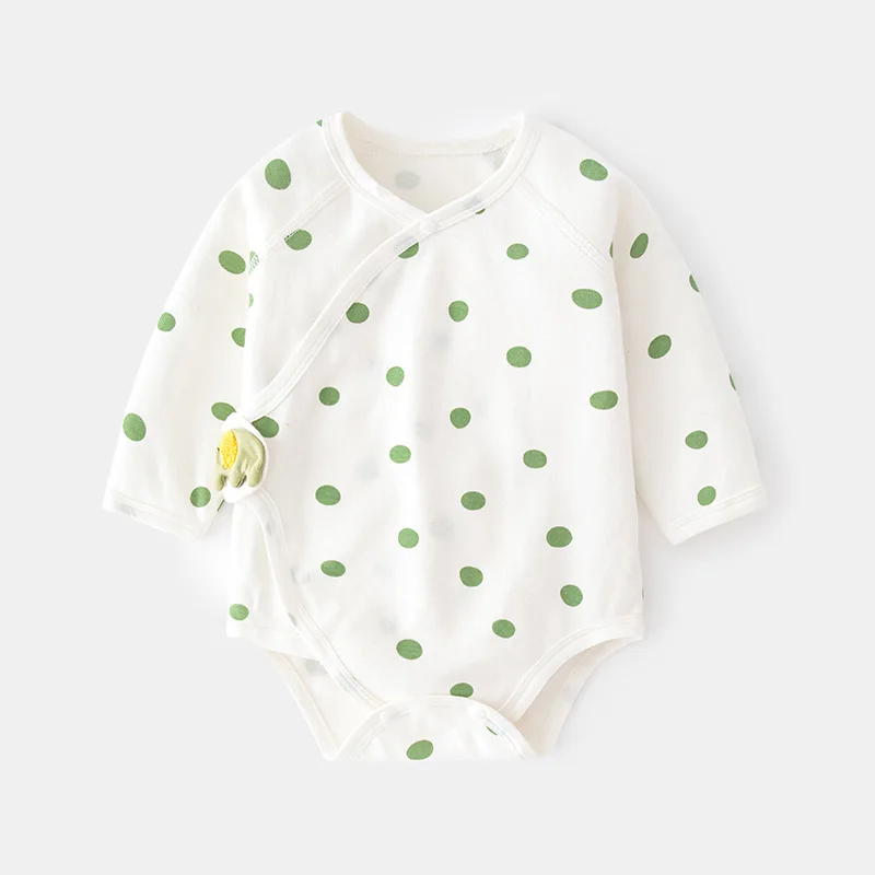 Newborn 0-12Months Baby Clothes Long Sleeved Cotton Polka Dot Oblique Open Onesie Toddler Crawl Suit