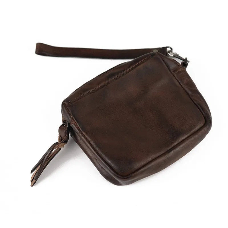 Vintage high quality soft genuine leather men's women's small coin purses real cowhide zipper credit card ID holders wallets
