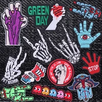 rock music embroidered patches for clothing thermoadhesive patches punk skull hand badges sewing applique for clothes t shirt
