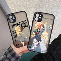 your lie in april anime phone cases matte for iphone 12 13 mini 11 12 13 pro xr xs max 7 8 plus clear hard pc black back cover