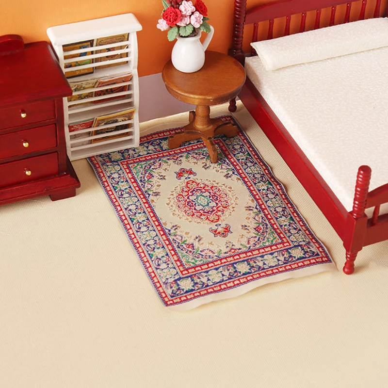 

1:12 Turkish Style Dollhouse Carpet Floral Mat Playing House Decor Floor Coverings Miniature Weaving Rug Doll Accessories