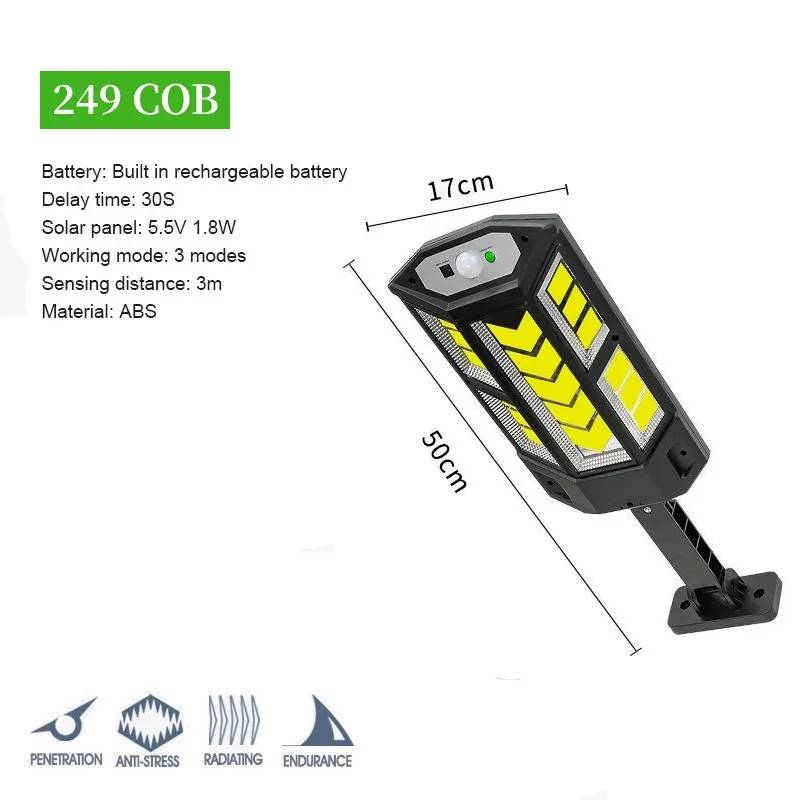 JVEE 249COB Солнечные фонари Открытый датчик движения RC IP65 Водонепроницаемый