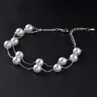 kioozol elegant double layers pearl chain bracelet for women rose gold silver color wedding jewelry 2022 accessories 061 ko1