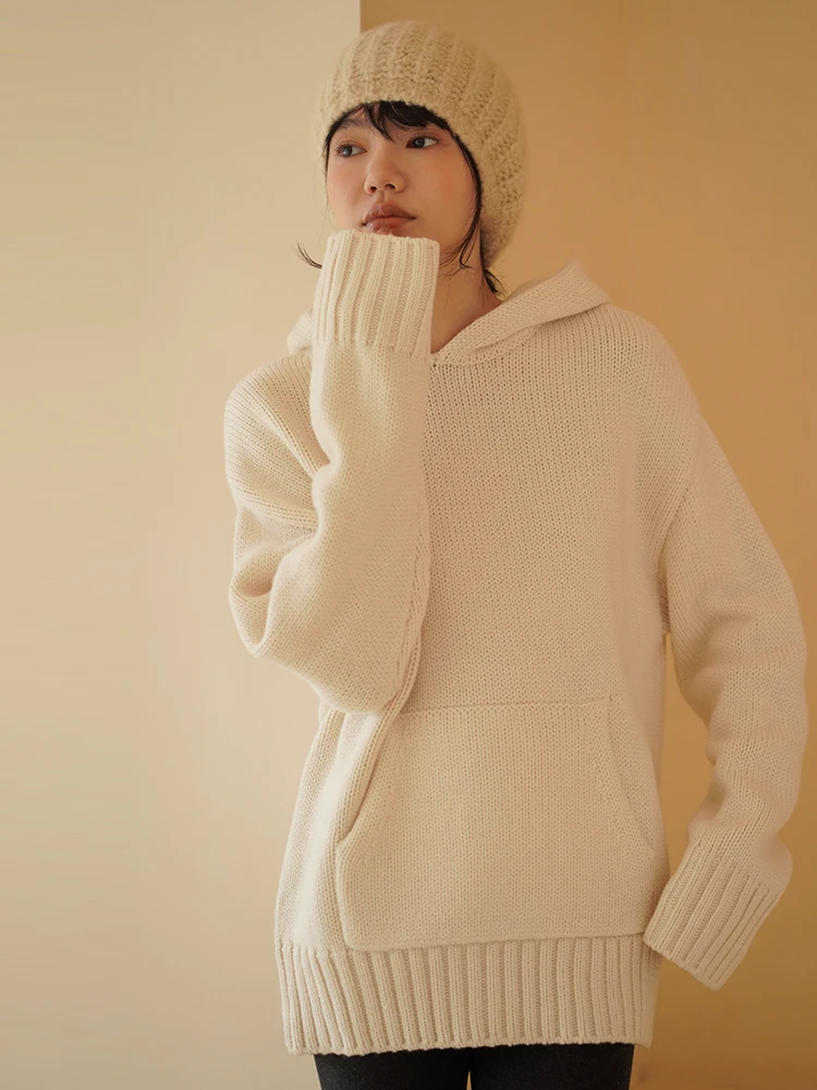 Miss Haitao зимний ириска свободный капюшон ленивый шерстяной вязаный свитер для сна