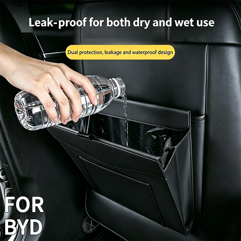 Фото Подходит для BYD Qin Tang U8 F3 E6 Atto3 Yuan Plus, для влажной и сухой уборки, легко чистится, автомобильный мусорный пакет с зажимом, водонепроницаемый органайзер для мусора. №2