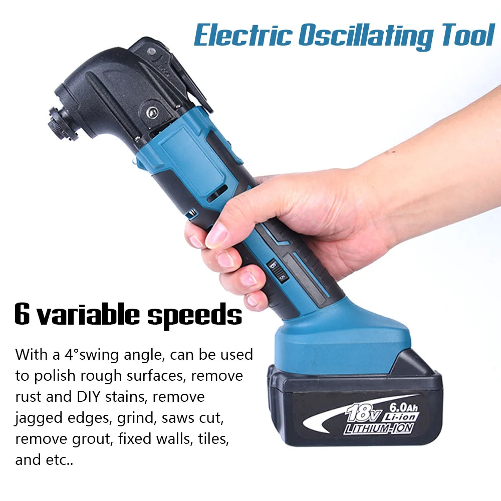 

Electric Oscillating Tool 18V Lithium-ion Cordless Oscillating Renovator Tools 6 Gears of Speeds Adjustable with 4° Swing Angle
