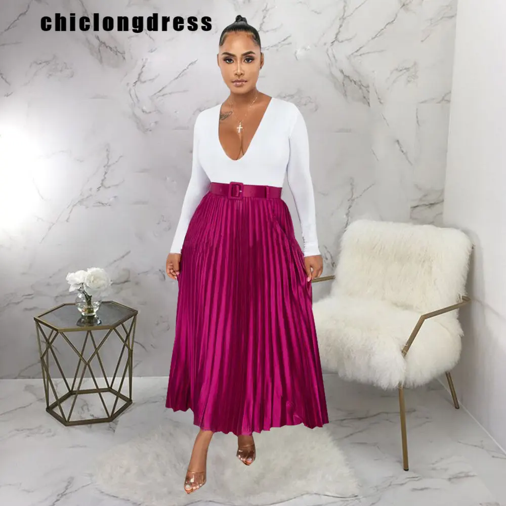 

Женская плиссированная юбка с поясом, элегантная длинная офисная юбка с поясом, осень 2022