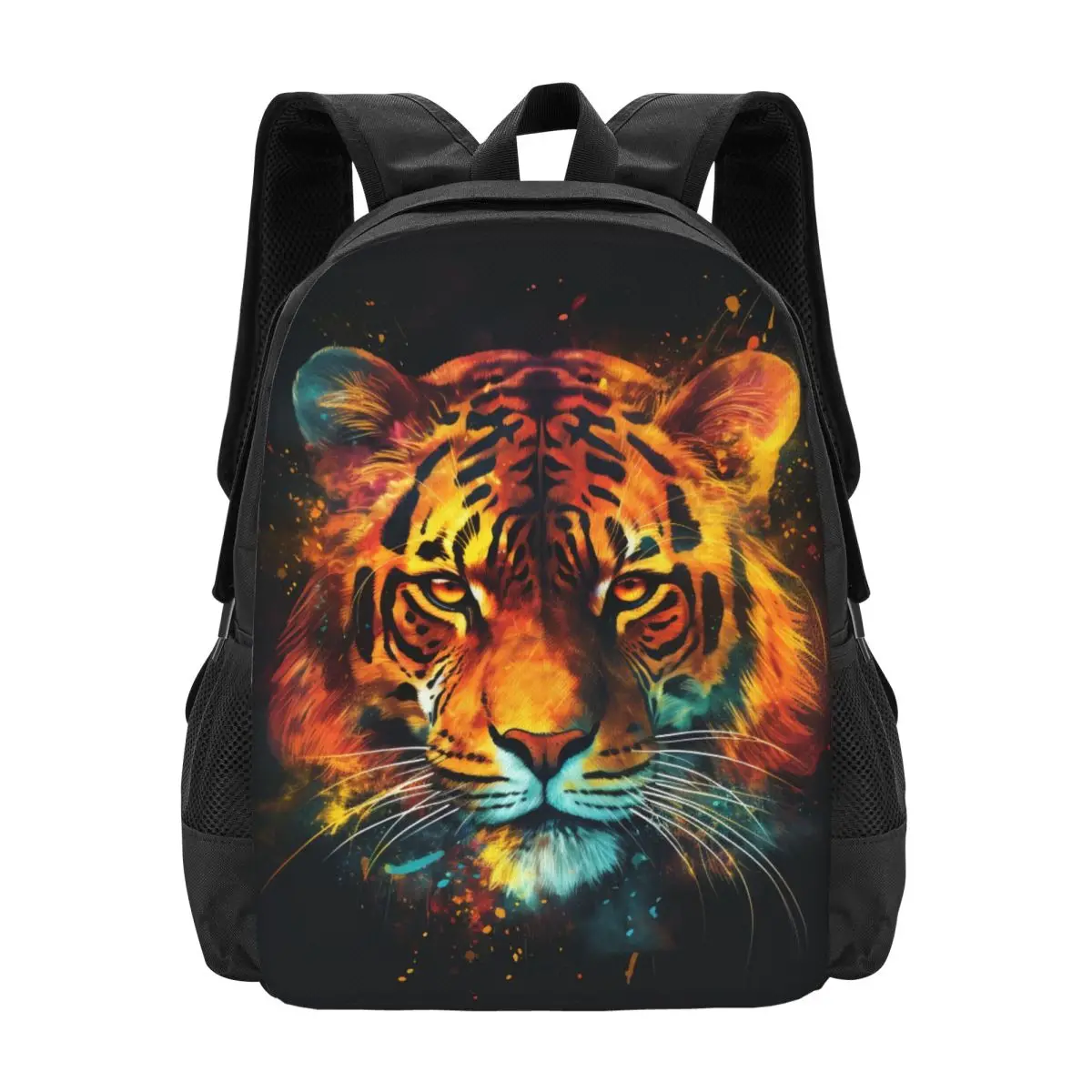 

Tiger Backpack Animal Head Multicolor Flames Daily Backpacks Student Unisex Designer Lightweight School Bags Pretty Rucksack