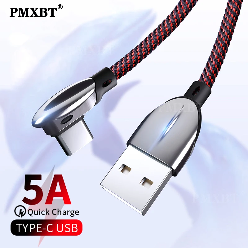 

5A 90 Degree USB Type C Cable Charge Data Cord Mobile Phone USB C Charger Wire For Xiaomi Samsung S20 S10 Huawei P40 P30 Redmi