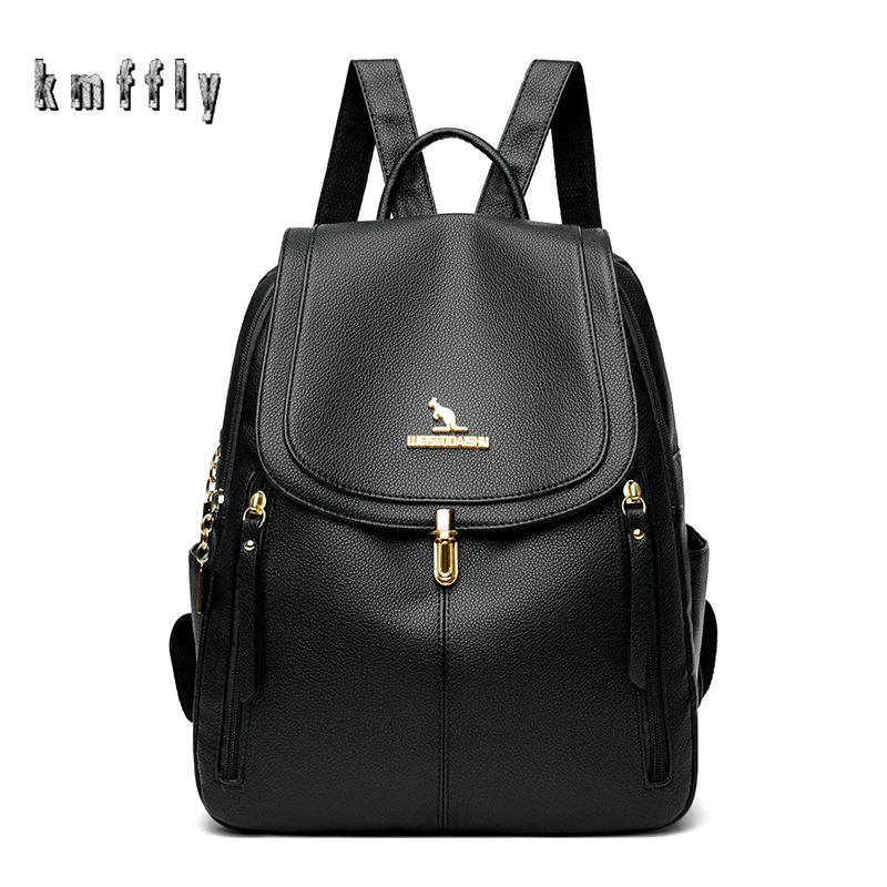 

Women's Backpack Fashion High Quality PU Leather Litchi Pattern Girl School Bag Leisure Travel Backpack Multi-Zip Large Capacity