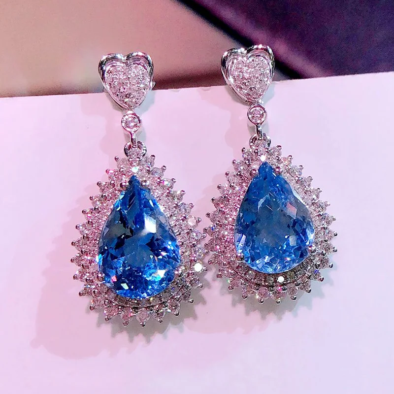 

Gorgeous Water Drop Dangle Earrings Women for Engagement Wedding Party Bright Blue Cubic Zirconia Earring Fashion Jewelry