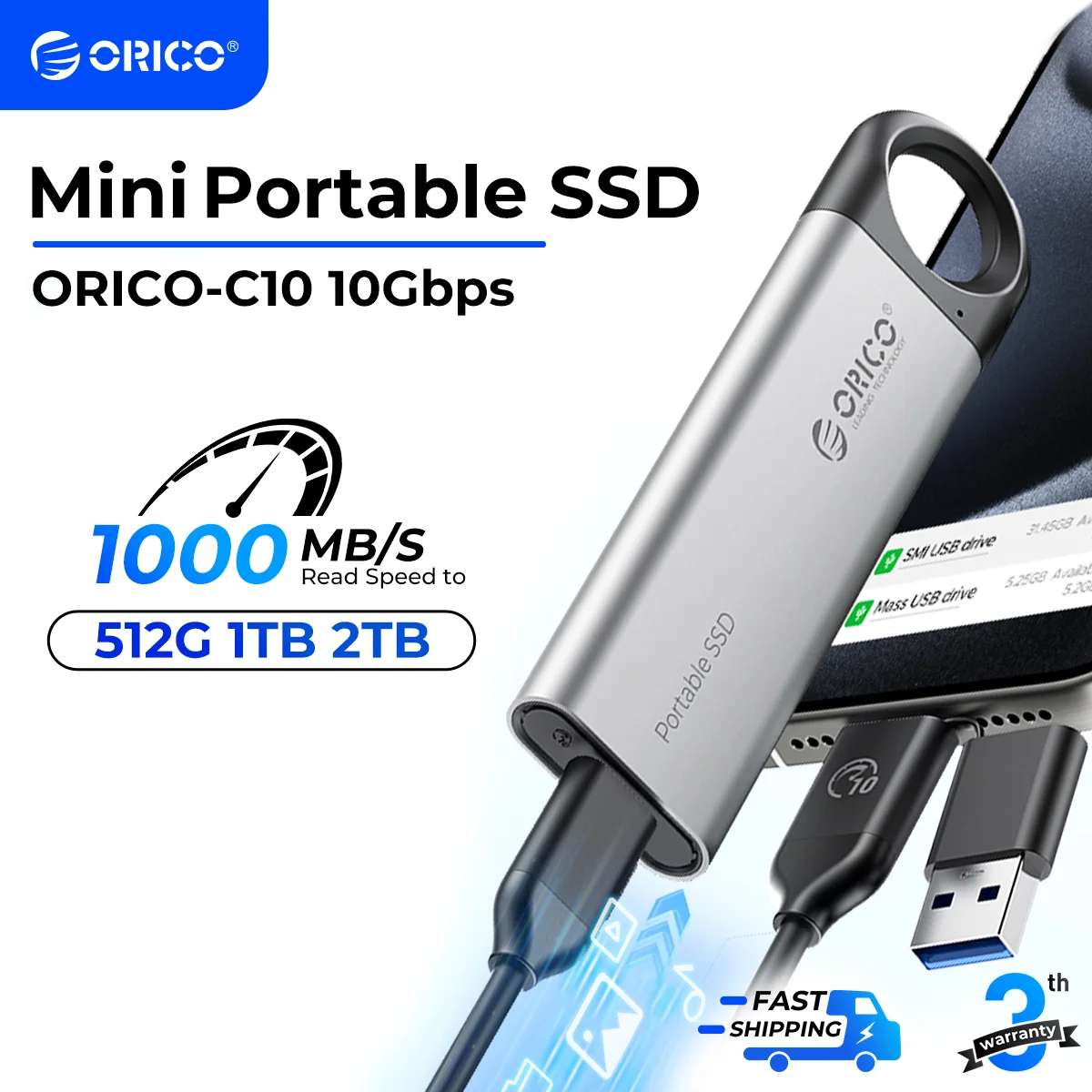 Портативный SSD-накопитель ORICO 512 ГБ 256 128 USB 1000 Type-C