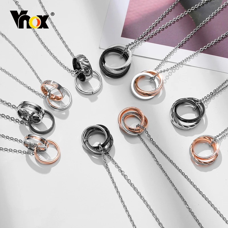 

Vnox Two-ring Interloked Couple Necklaces for Men and Women, Waterproof Stainless Steel Valentine's Day Love Promise Gifts