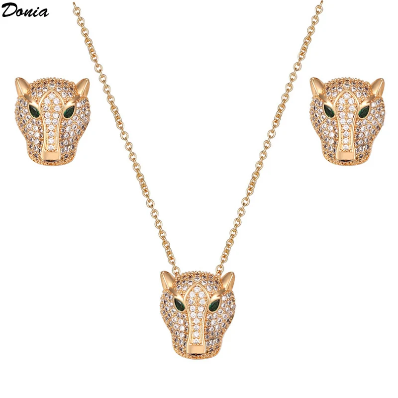 

Donia Jewelry New fashion micro-inlaid AAA zircon leopard head necklace for men and women luxury pendant earrings set jewelry