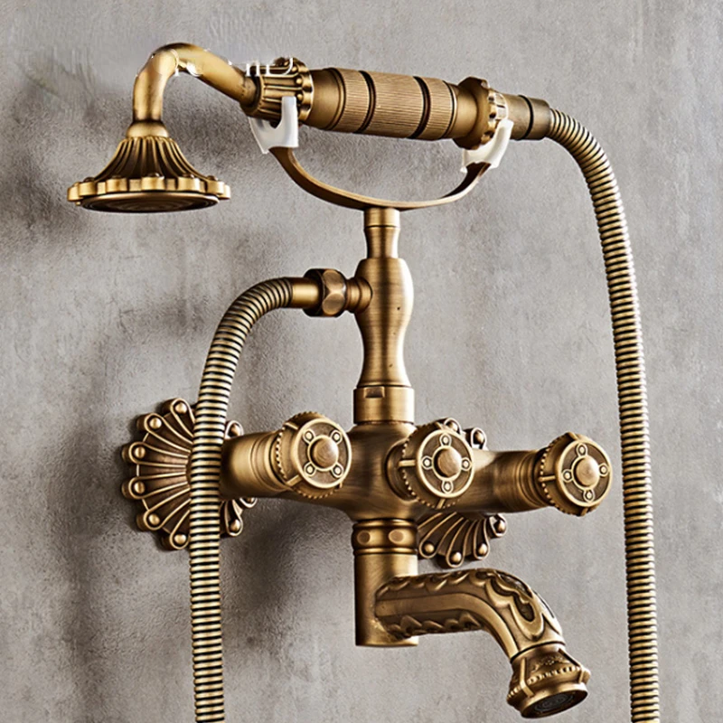 

Antique European Style Copper Wall-mounted Shower Head Handy Faucet Thermal Water Fixer Shower Set