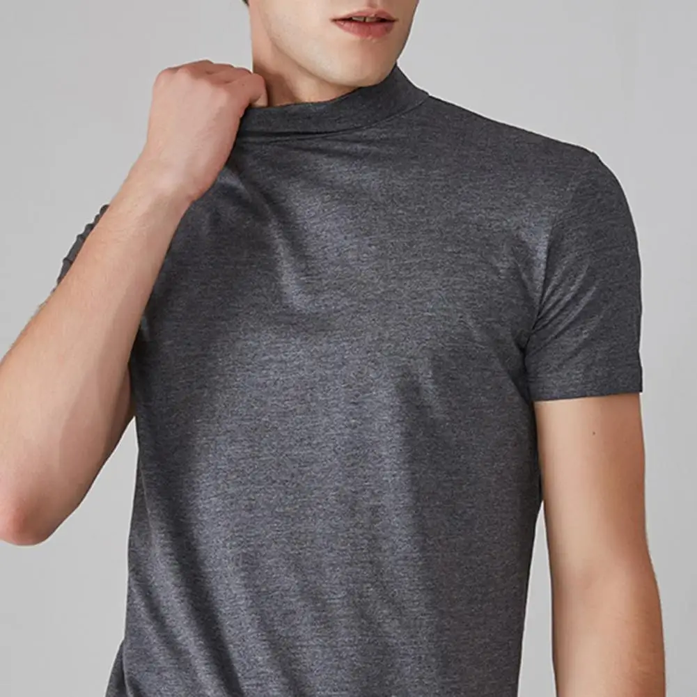 

Casual Short-sleeved T-shirt Slim Fit Men's High Collar T-shirt Stylish Summer Tee with Elastic Thin Fabric Casual Short Sleeve