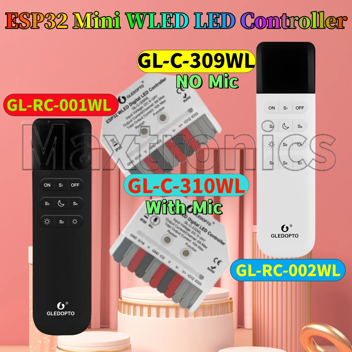 Фото Контроллер светодиодов GL-RC-002WL ESP32 Mini WLED 309WL/GL-C-310WL с динамическими музыкальными режимами для светодиодных лент WS2813, WS2815, WS2811, WS2812, SK6812 №1