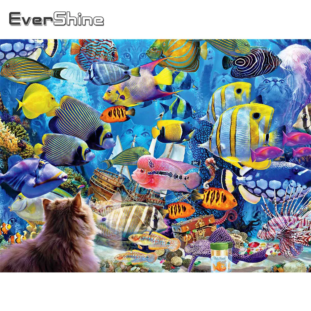 

Evershine Алмазная мозаика животные картина стразы полная площадь круглый Алмазная вышивка кот рыбы вышивка крестиком Алмазная Живопись океан ...