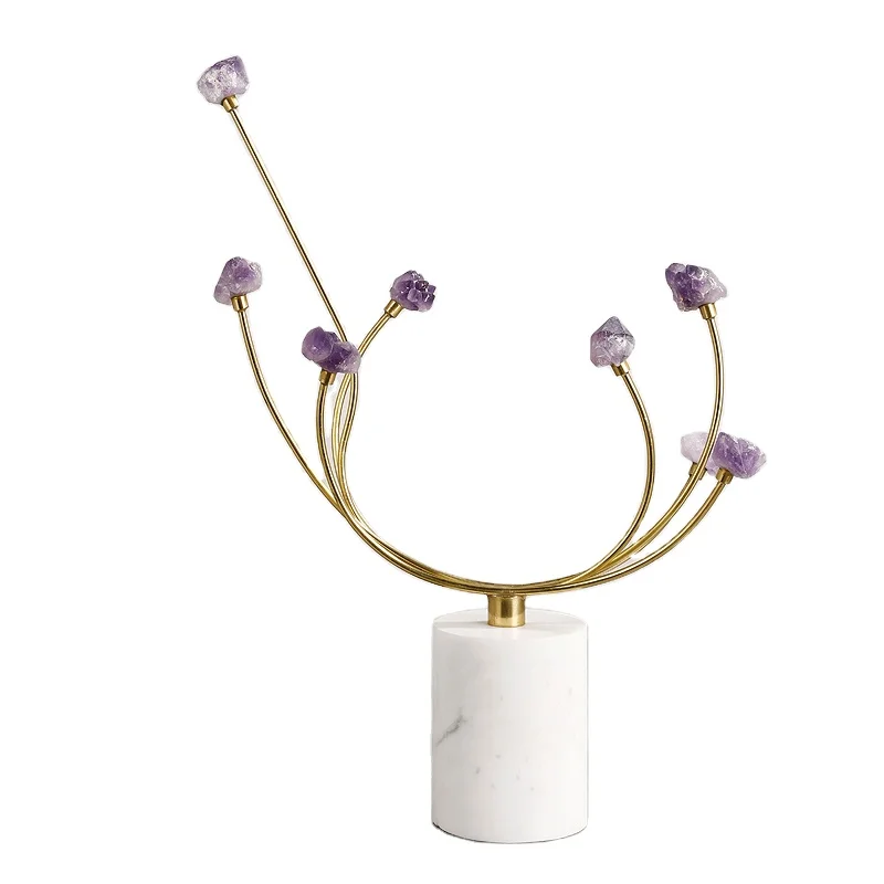 

Simple round marble natural purple crystal stone flower living room home furnishings creative bedroom porch model room decoratio