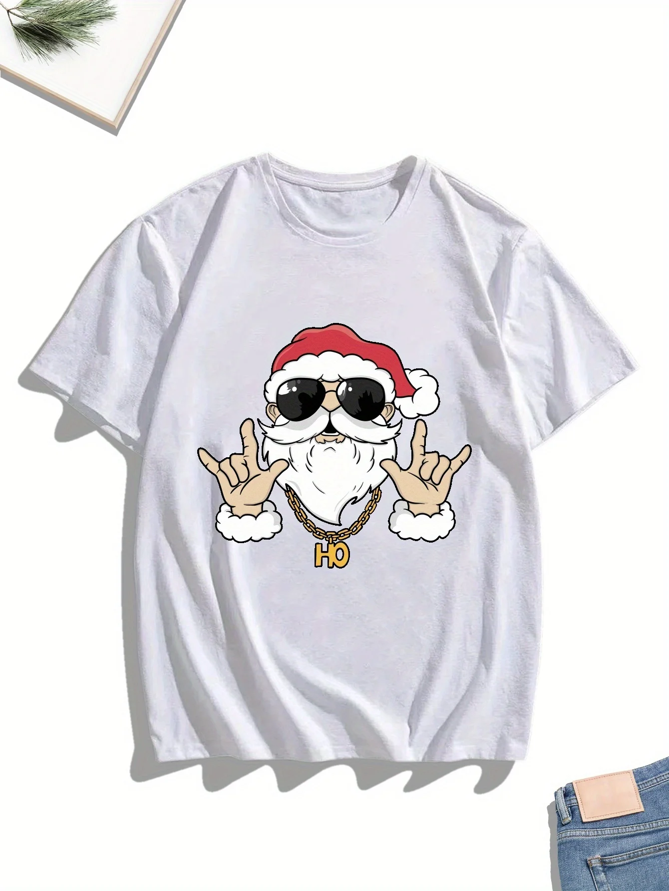 Hip Hop Claus Print T Shirt Tees For Men Casual Short Sleeve T-shirt Summer |
