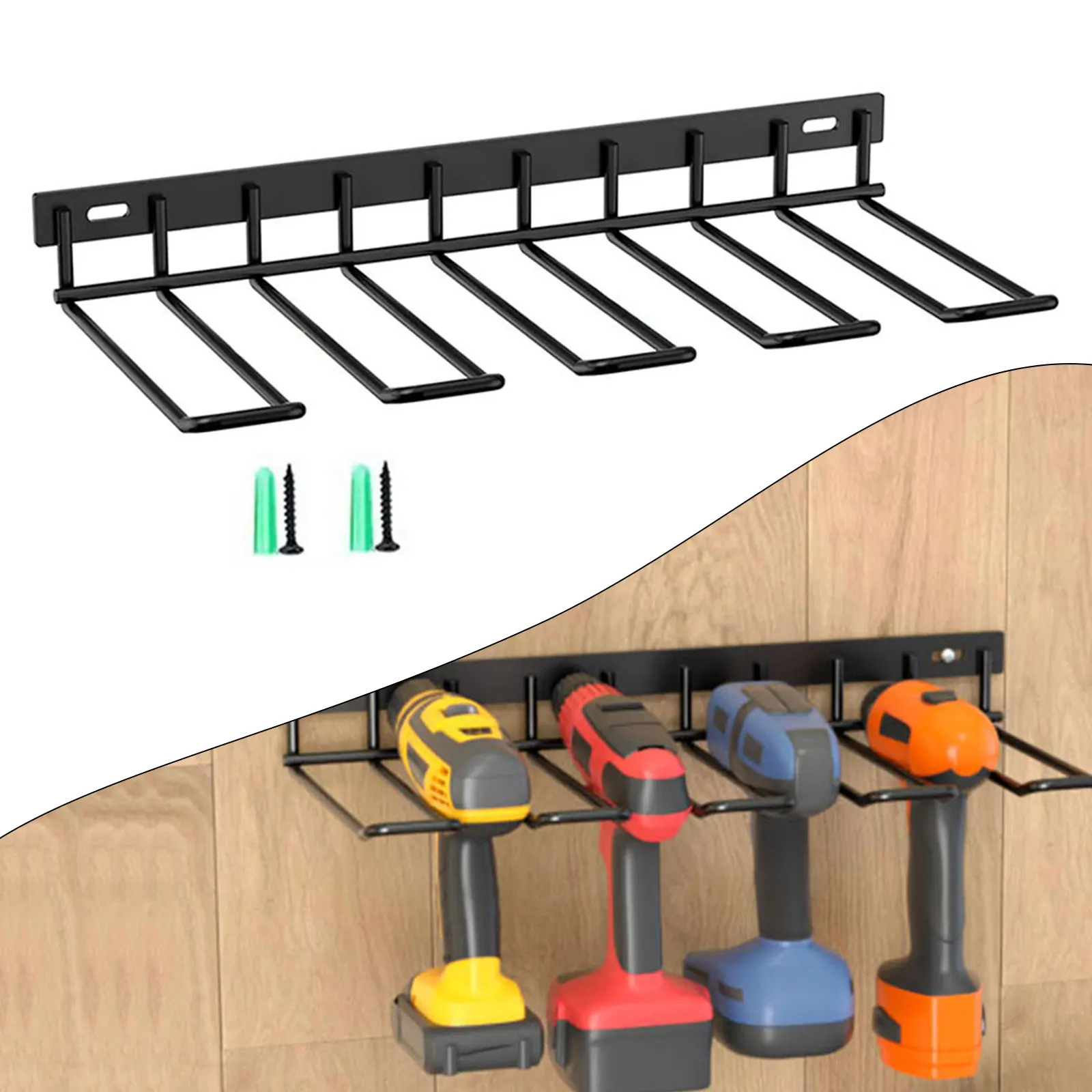 

Tool Shelf Drill Storage Rack Holder Iron Metal Mount Organizer Power Solid Wall With Nails & Screws Black Display