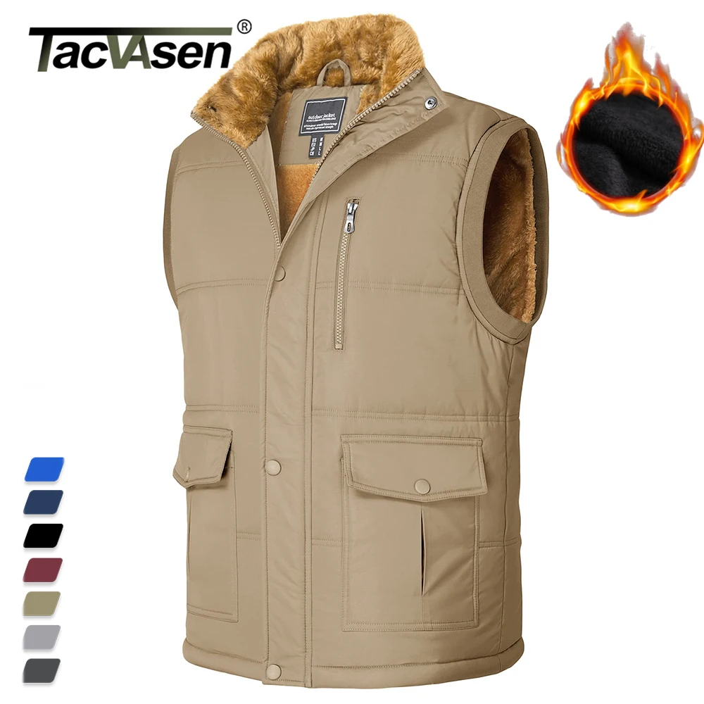 

TACVASEN Winter Fleece Lining Vests Casual Gilet Body Warmer Men's Sleeveless Jackets Outdoor Full Zip Stand Collar Outerwear