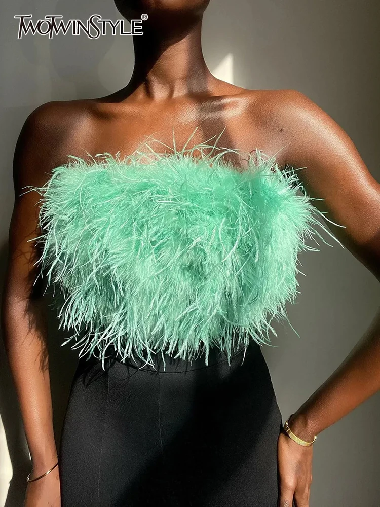 

Женский топ без бретелек TWOTWINSTYLE, летний однотонный топ без рукавов, с перьями, 2022