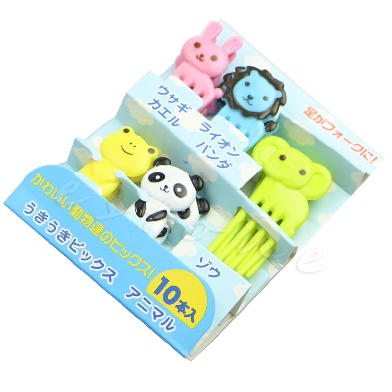 

10Pcs Mini Kawaii Animal Farm Cartoon Fork Fruit Toothpick Sign Bento Lunches A0NC