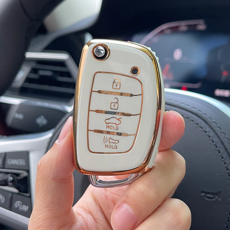 Раскладной чехол для автомобильного ключа из ТПУ с 4 кнопками для Hyundai Sonata 2015 Hyundai Santa Fe 2013 GLS, аксессуары для автомобиля
