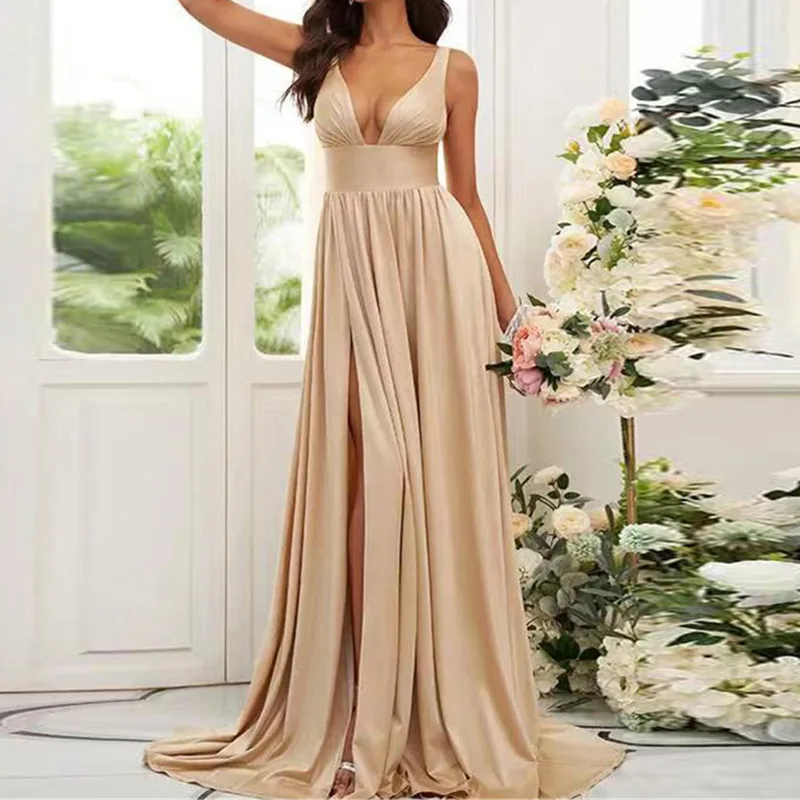 

Сексуальное длинное вечернее платье для выпускного вечера с V-образным вырезом и открытой спиной платье для выпускного вечера без рукавов