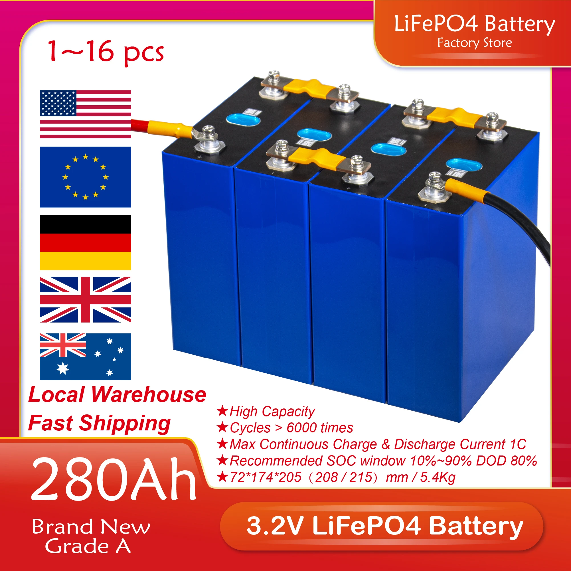 

100% полная мощность 4 шт. 3,2 В Ач литий-ионная аккумуляторная батарея новый класс A LiFePO4 Аккумуляторный домашний аккумулятор с шиной