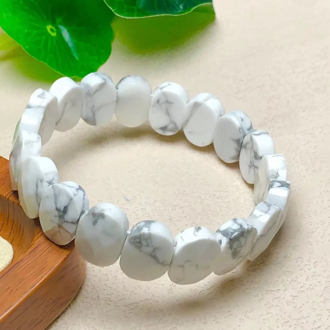 

1 Pc Fengbaowu Natural Howlite Bracelet Oval Faceted Bead Bangle Crystal Reiki Healing Stone Fashion Jewelry Gift
