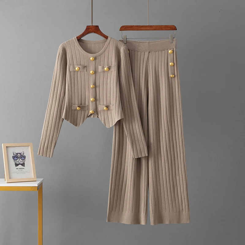 Женский Повседневный Вязаный Комплект Из Двух Предметов Свитер HLBCBG С Пуговицами