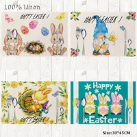 new linen easter bunny printed table place mat christmas pad cloth dining placemat cup insulation coaster doily kitchen decor