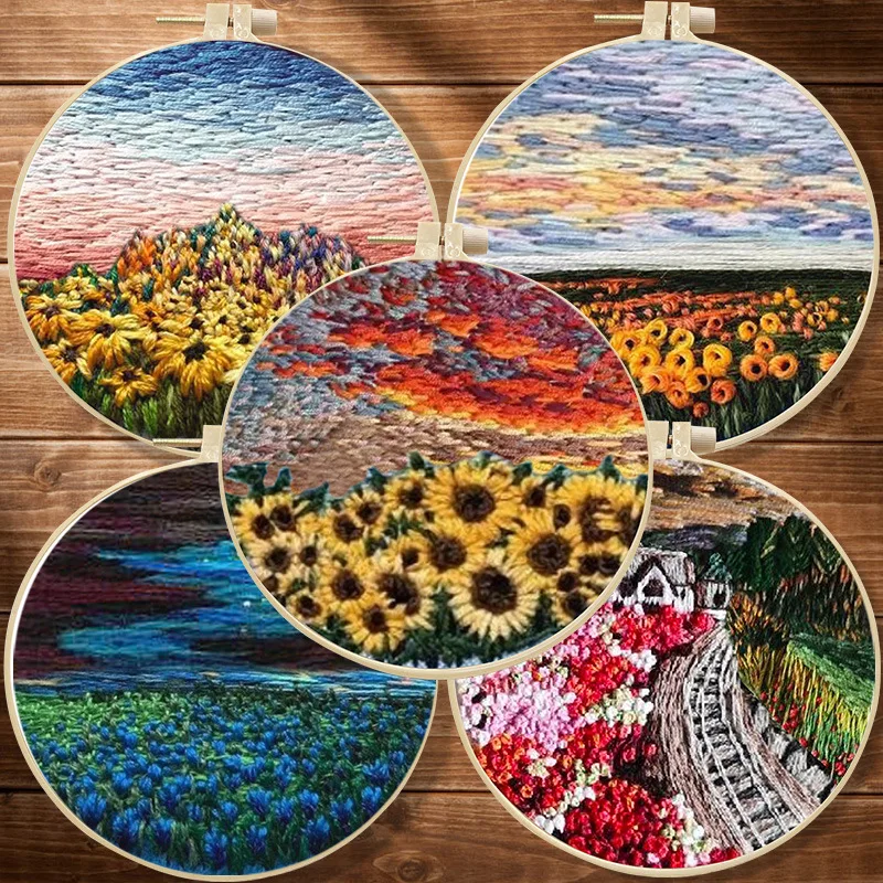 

Embroidery Starter Kit With Pattern And Instructions Diy Beginner Cross Stitch Set Hooks Threads Needles Sunflower Van Gogh