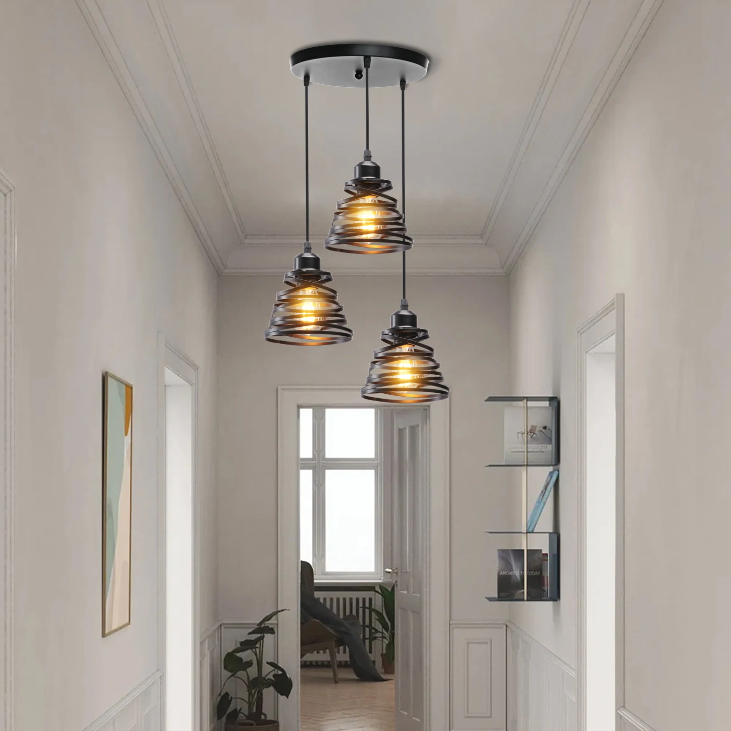 Винтажная Подвесная лампа с железной рамой потолочное освещение краска для