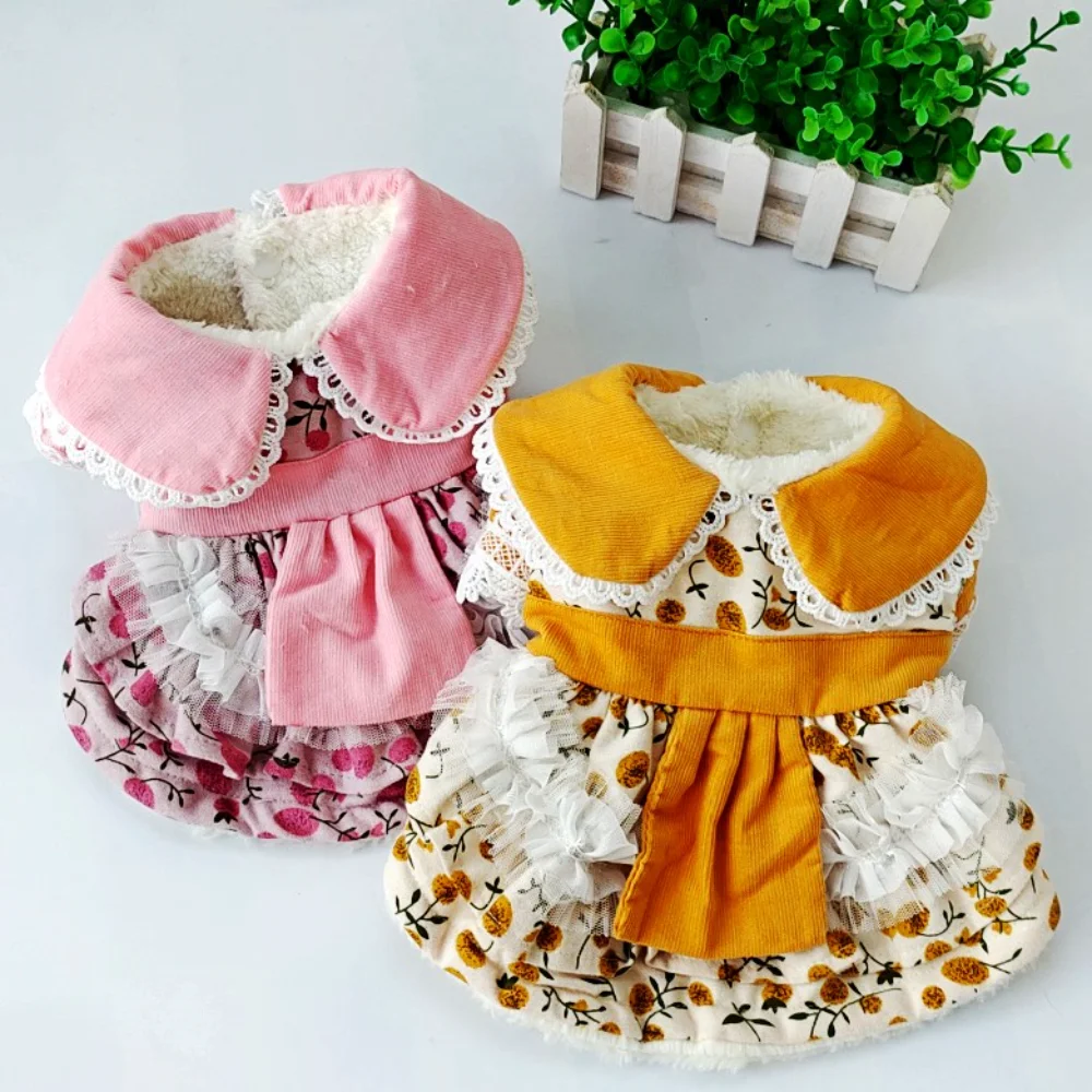 

Pet Clothes Autumn Winter Wool Dress Small Dog Fashion Lace Skirt Cat Warm Sweet Sweater Puppy Thick Coat Poodle Chihuahua Pug